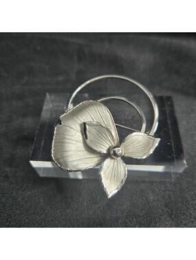 Vintage Bond Boyd Sterling Silver Flower Brooch Modernist Floral Pin Mid Century